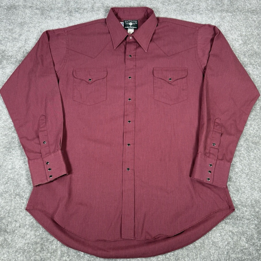 VTG Flying R Ranchwear Shirt‎ Men's 17.5 36 Red Plaid Long Sleeve Pearl Snap USA